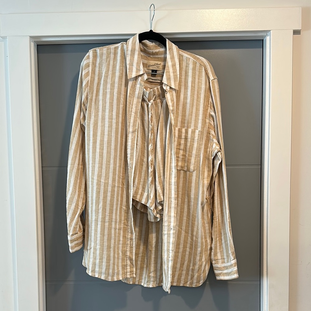 Universal Thread Beige Striped Button Down Shirt - image 1